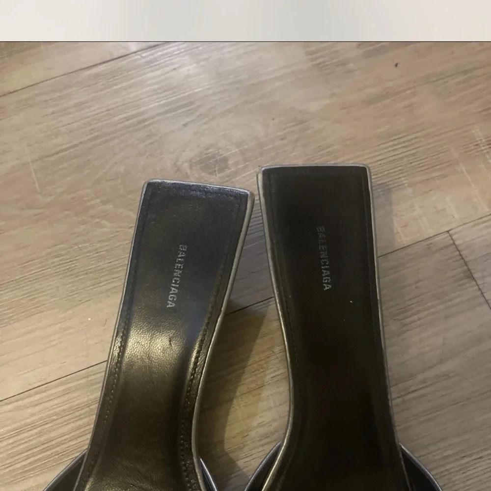 Balenciaga BB Square Knife Mules Metallic Silver sz:38 Retail:$995 - Picture 2 of 4